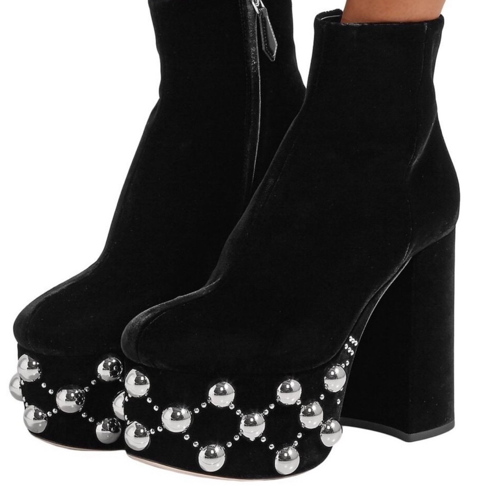 Miu Miu Velvet Platform Studded Boots